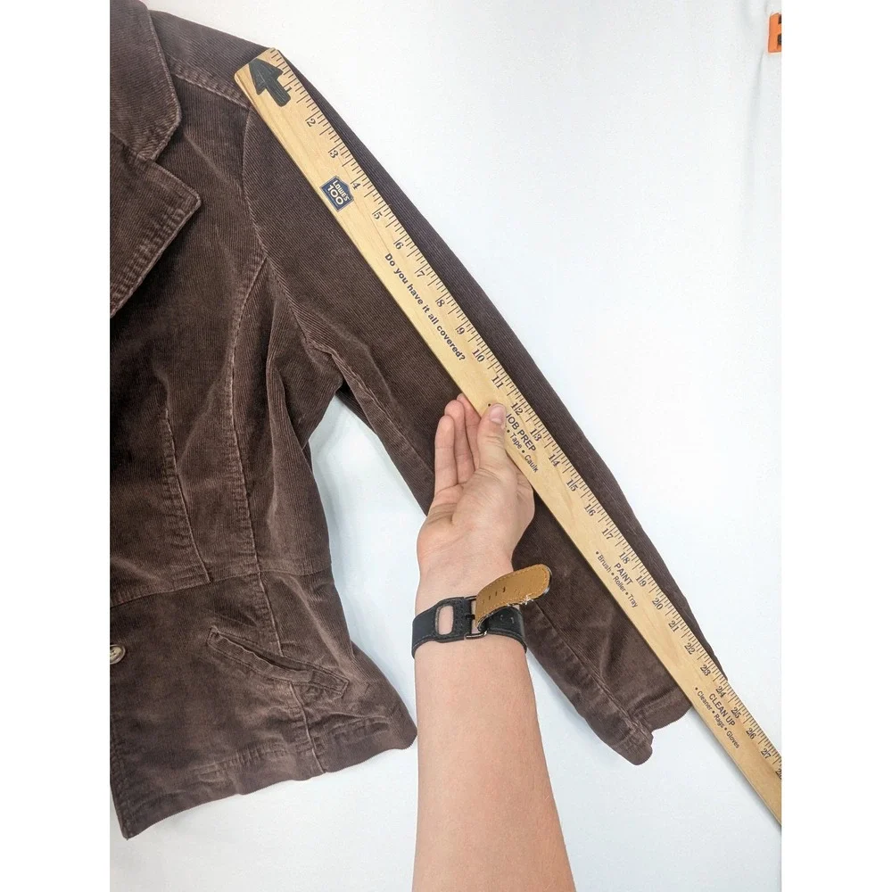 St Johns Bay Womens Brown Corduroy Stretch‎ Blazer Jacket Size 6 Button Front
